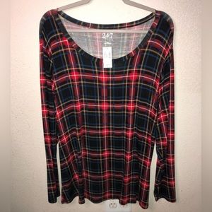 🧡 3/20 Sale: MAURICES Size 20 Red Yellow Blue Green Plaid Crew Neck NWT
